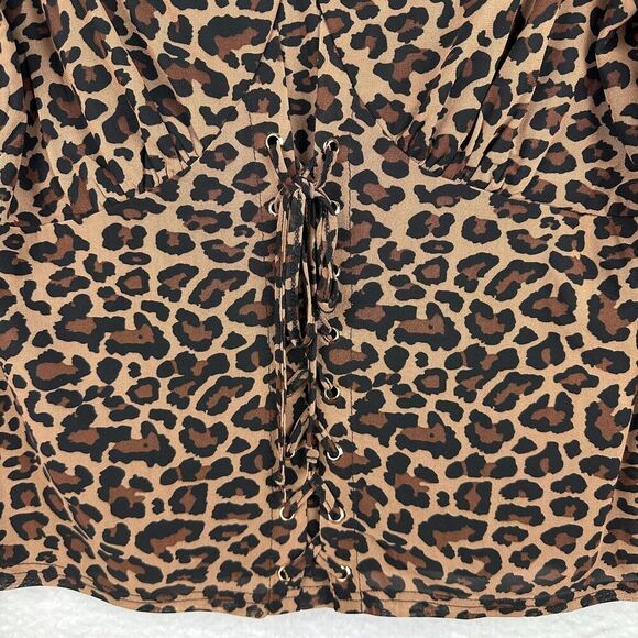 2/$30 Ember Leopard Mesh Corset Style Top L V-Neck Lace-Up Milkmaid Boho Mobwife - Picture 8 of 13